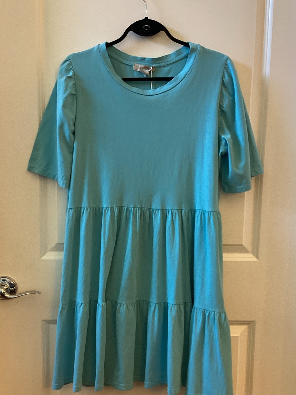 Casual Aqua Tiered Short-Sleeve Dress